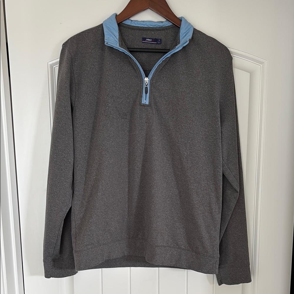Johnnie-O‎ Gray Blue Performance Golf 1/4 Zip Jacket Pullover Mens Medium ~ Flaw